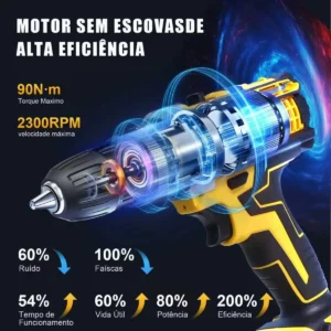 Parafusadeira Furadeira Impacto Fulink Profissional Fk-80pt 2 Baterias Com Maleta 60Hz Amarelo - Imagem 8
