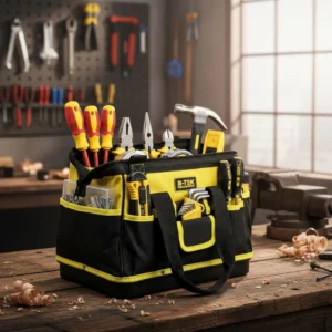 Bolsa Ferramentas Reforçada Grande Lona B-TEK BT-398 Mala 16 Bolsos 15kg Eletricista Encanador Mecânico Mochila Fundo Emborrachado Manutenção Predial Porta Ferramenta Profissional Preto E Amarelo - Imagem 6