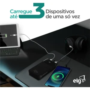 Power Bank Pro 20000mAH ELG PB200BK, Bateria Portátil Universal, Carga Rápida, Display Indicador, Entradas Micro USB e USB-C, 2 Portas USB-A, PD+QC3.0, Preto - Imagem 4