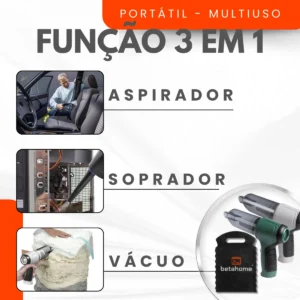 Aspirador Portátil Betahome 120W com Função Soprador e Bateria USB - Imagem 3