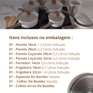 Jogo De Panelas Indução Gourmet Antiaderente Cerâmica Premium Mármol 10 Peças Mimo Style - Imagem 4
