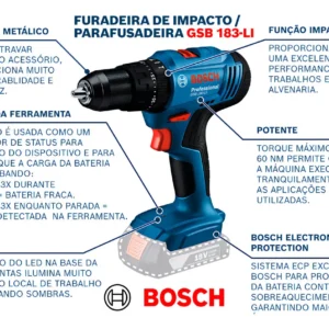 Parafusadeira E Furadeira De Impacto A Bateria 18v Bosch Gsb 183-li Maleta Com Kit Brocas E Bits Profissional 103 Peças - Imagem 2