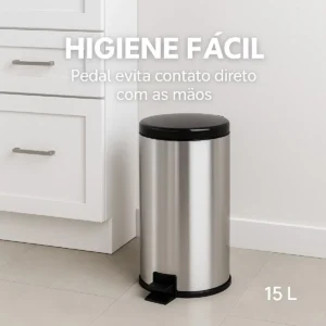 Lixeira Inox 15l Pedal Tampa Antiodor Cozinha Banheiro LHP ECOMMERCE Preto - Imagem 8