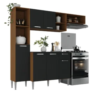 Armário De Cozinha Compacta Smart Multimóveis Mp2183 Cor Madeirado/Preto - Imagem 3