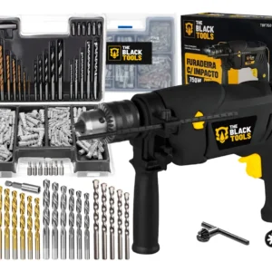 Furadeira De Impacto 13mm 750w Profissional Com Kit Brocas Buchas E Bits 300 Peças The Black Tools - Imagem 1