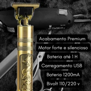 Máquina De Cortar Cabelo E Aparador De Barba Dr. Hank Dragão Dourado Lâmina T Profissional Sem Fio Recarregável Usb, 4 Pentes 1 Ao 4 Mm Motor Potente - Imagem 7