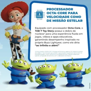 Tablet Infantil Positivo Vision TAB 7 Toy Story Disney 3GB RAM 64GB (expansível até 512GB) Octa-Core Tela 7” Wi-fi Android 14 Go, acompanha Mochila do Buzz Lightyear e Capa de Proteção de Silicone - Imagem 7