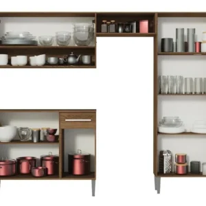 Armário de cozinha modulada completa compacta Emilly pop com armário e balcão cor rustic/preto GREM229002 - Imagem 6