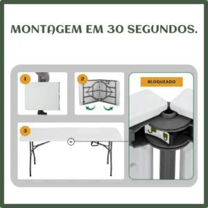 Mesa Dobrável Vira Maleta Com Alça Portátil 1.80m Para Camping Pesca Jardim Área Externa Ou Interna Salão De Festas Gourmet Cor BrancoLuvinco - Imagem 4