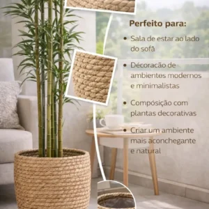 Cesto Vaso Cachepot Fibra Natural Decorativo Palha Boho Chic - Imagem 5
