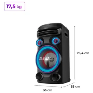 Torre de Som AIWA T1W-02 1600W 1Woofer10" Bluetooth RGB USB FM DJ - Imagem 7