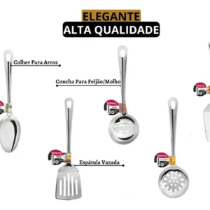 Kit 5 Utensílios Para Cozinha 100% Aço Inox 25cm - Imagem 3