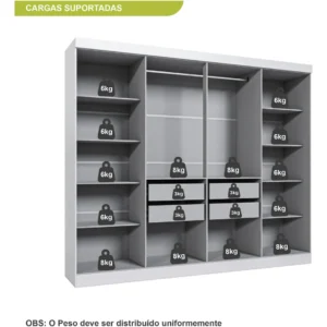 Guarda Roupa Casal Branco Paris 8 Portas 4 Gavetas Espresso Móveis - Imagem 5