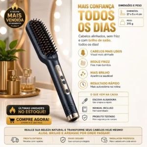 Escova Alisadora Bivolt 3em1 Ceramica Ionica Profissional - Imagem 7