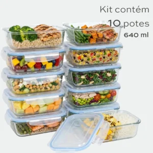 Kit 10 Pote De Vidro Marmita Hermético 640ml Freezer Fitness - Imagem 4