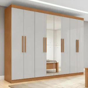 Guarda-roupa Casal Easy Slim 8 Portas C/ Espelho Amendoa/off - Imagem 1