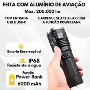 Lanterna Tática 2km Mais Forte Do Mundo Recarregável Potente - Imagem 8