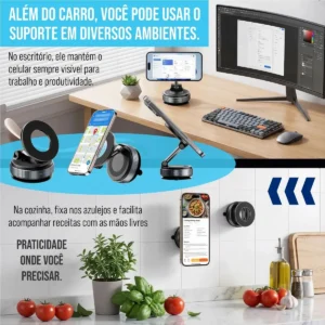 Suporte Celular Magnético Veicular Ventosa Sucção Academia Automotivo 360° Portátil Dobrável Para Mesa Parede Vidro Espelho Painel Fixa Forte Carro Casenn - Imagem 8