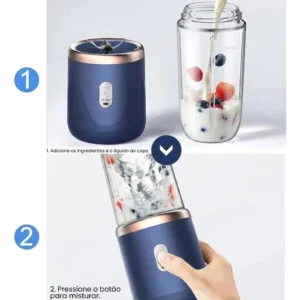 Liquidificador Mini Portátil Mixer 400ml Copo Shakes Sem Fio Azul-marinho - Imagem 2
