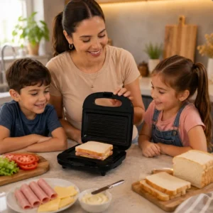 Sanduicheira Elétrica Preta 127v Compacta Para Lanches - Imagem 2