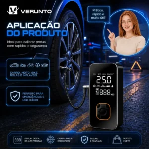 Bomba Elétrica Portátil Digital Para Encher Pneu De Carro Moto Bicicleta Inflador Automotivo Cor Preto - Imagem 4