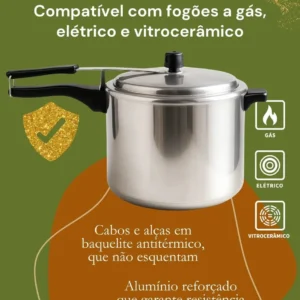 Panela de pressão 10 litros Alumínio Polida Grande Reforçada Cozimento Rápido Econômica Fechamento Interno - Imagem 5