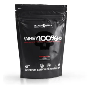 Whey 100% Hd Refil Black Skull - 900g (wpc, Wpi E Wph) Sabor Morango - Imagem 1