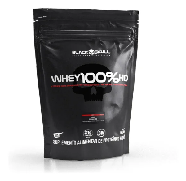 Whey 100% Hd Refil Black Skull - 900g (wpc, Wpi E Wph) Sabor Morango