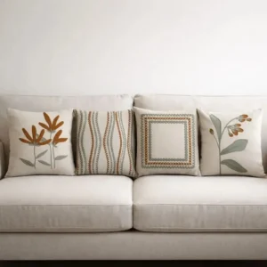 Kit 4 Capas De Almofada Linho Folhas Terracota Luxo 43x43cm Cru Estampada Folhagens - Imagem 1