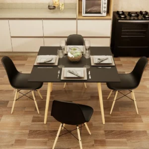 Mesa Sala De Jantar Cozinha Quadrada 4 Lugares 90 Cm Pés Madeira Tampo Preto - Imagem 7