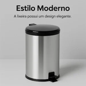 Lixeira Inox 15l Pedal Tampa Antiodor Cozinha Banheiro LHP ECOMMERCE Preto - Imagem 7
