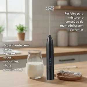 Mixer Portátil Recarregável Usb Batedor Fuê Aço Inox 2 Em 1 - Imagem 4