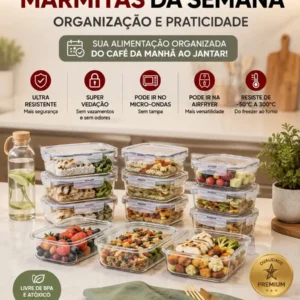 Kit 10 Potes Herméticos Vidro 640ml Starhouse Marmita Forno Micro-ondas Airfryer com 4 travas de super vedação - Imagem 6