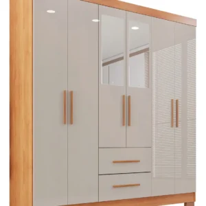 Guarda-roupa Casal com Espelho 6 Portas 2 Gavetas Sallêto Cinamomo/Off White - Imagem 2