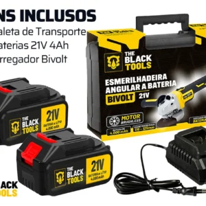Esmerilhadeira Lixadeira Angular Sem Fio Com 2 Baterias 21v 4000mah 4.1/2 125mm Maleta Tca21bt The Black Tools - Imagem 5