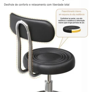 Cadeira Mocho Giratória :ideal Para Tatu Estúdios&beleza Preto Couro Sintético - Imagem 5