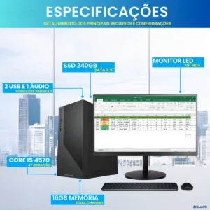 Computador Completo BluePC Office Intel Core i5 4570 (4ª Geração), 16GB RAM, 240GB SSD, Monitor 20" 75hz HDMI, Windows 10 Pro - CDF-099OF - Imagem 2