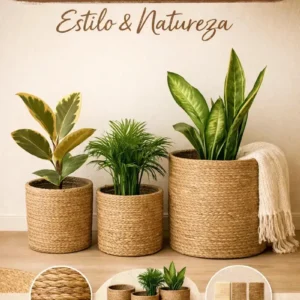 3 Cestos Organizador Rusticos Decoração Sala Quarto Liso Vaso Cachepot Palha Natural P M G Decora Ambiente Boho Cesta Com Proteção Multiuso Organização Decorativo Plantas Artificiais Ou Naturais - Imagem 6
