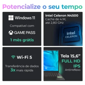 Notebook Positivo Vision C15M Minitela Celeron, 8GB 128GB eMMC, Tela 15.6" HD Antirreflexo, Windows 11, Tecla Link, Cinza - Imagem 7
