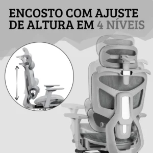 Cadeira Escritório Ergonômica Presidente Rija Diamond Cinza Tela Mesh - Imagem 4
