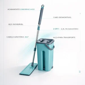 Rodo Flat Mop Limpeza Profissional 2 Refil Mopi Com Balde 5 - Imagem 7