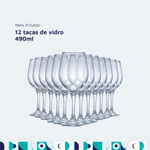 Jogo de Taças para Vinho Ruvolo de Vidro, 490 mL – Kit com 12 Peças - Imagem 4
