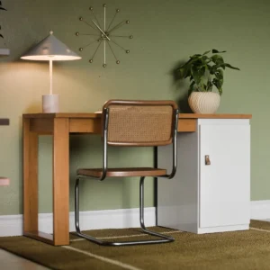 Mesa Escrivaninha Home Office Paris Para PC Computador Com 1 Porta E Puxador De Couro Para Escritório E Estudos Cor Branco Nature - Imagem 4