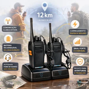 Walkie Talkie Rádios Comunicador KIT COM 2 Unidades Radinho walk talk COMPLETO Fone Microfone e Acessórios - Radio De Comunicação Longo Alcance Comunicação Segura Com 16 Canais - Imagem 1