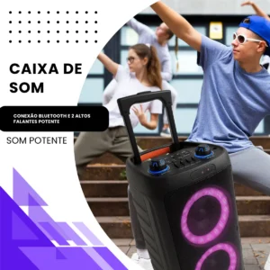 Caixa De Som Bluetooth Amplificada Grande Potencia Hz-2000 + 2 Microfones Sem Fio Limpo - Imagem 7
