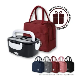 Marmita Elétrica Térmica Preta Bivolt 110v/220v E Veicular 12v/24v + Bolsa Térmica Lancheira Doméstica Trabalho 1.5l Carro/casa Portátil Aquecedor De Alimentos Uber Carro Caminhão - Imagem 2