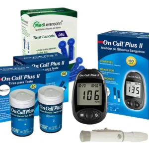 Medidor De Glicose+100 Lancetas+100 Tiras On Call Plus Ii Cor Azul - Imagem 1