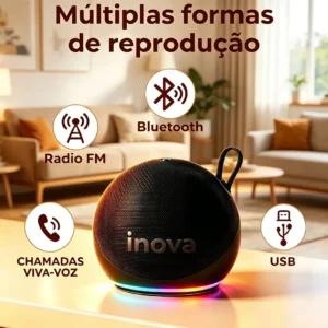 Inova Mini Caixa Caixinha De Som Bluetooth Portátil, Potente Tws Com Rádio Fm E Luzes Rgb, Ipx6 À Prova D'água, Longa Duração Caixa De Som Bluetooth - Imagem 3