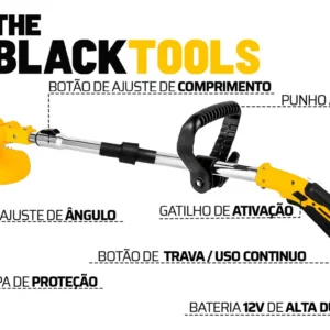 Roçadeira Aparador Grama A Bateria Recarregável 460w Profissional Com Acessórios Tcg12b The Black Tools - Imagem 7