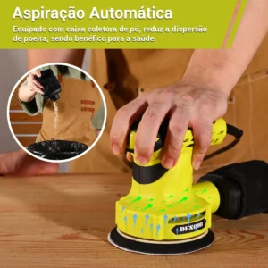 Lixadeira Orbital 300w Real Profissional 125mm Com Auto Vácuo 14000rpm Coletor De Pó + 16 Lixas Kit Completo 127v Desoon - Imagem 6